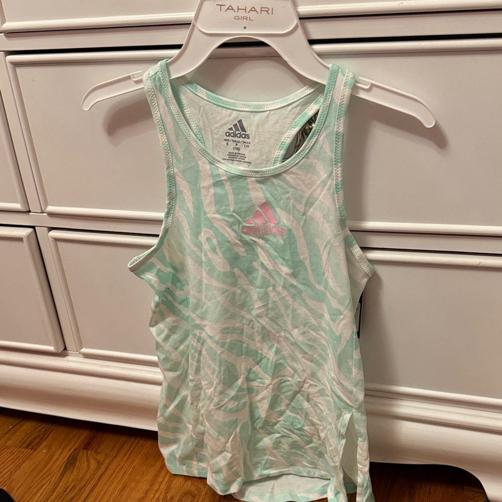 Adidas Girls Light Green Zebra Print Tank Size 7/8
